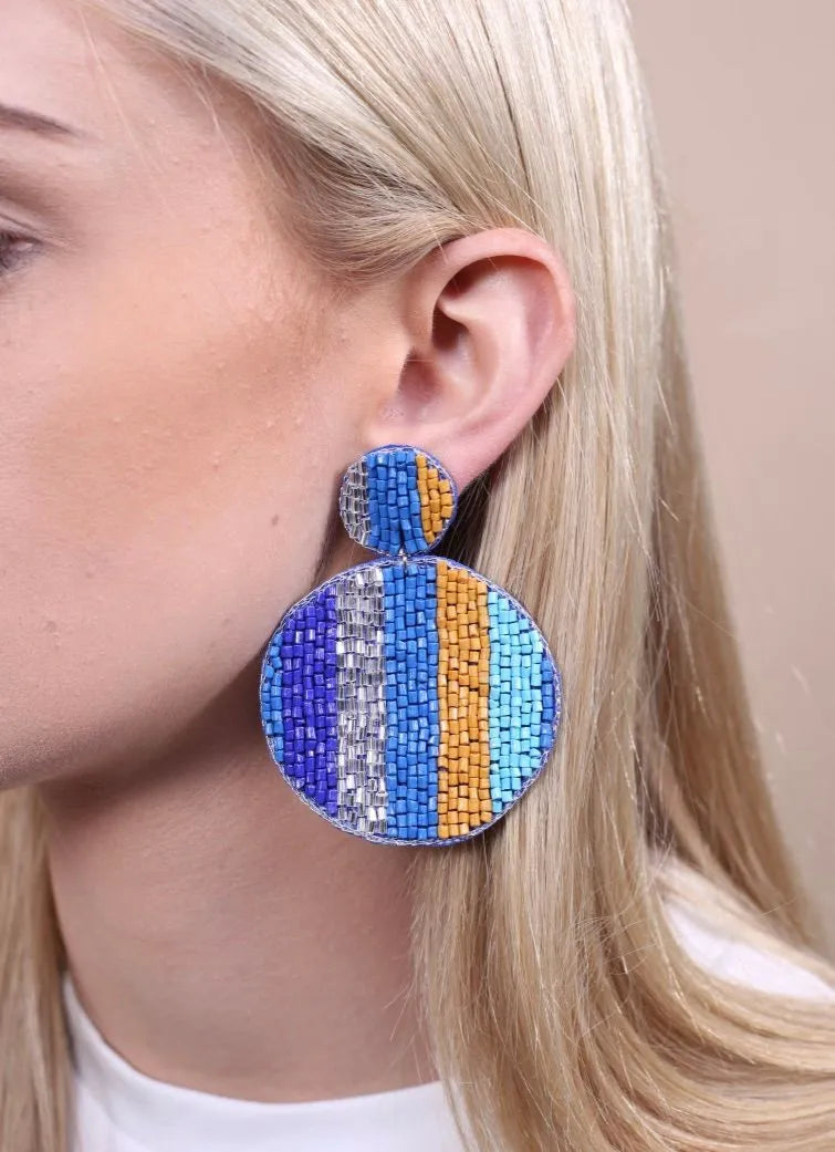 Montana City Round Beaded Earring BLUE