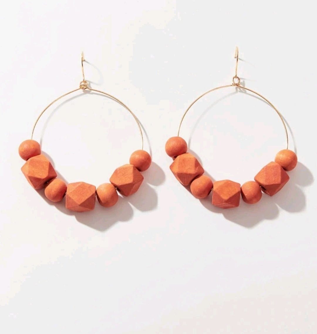 Orange Wood Hoop Earrings - The Bling Barn