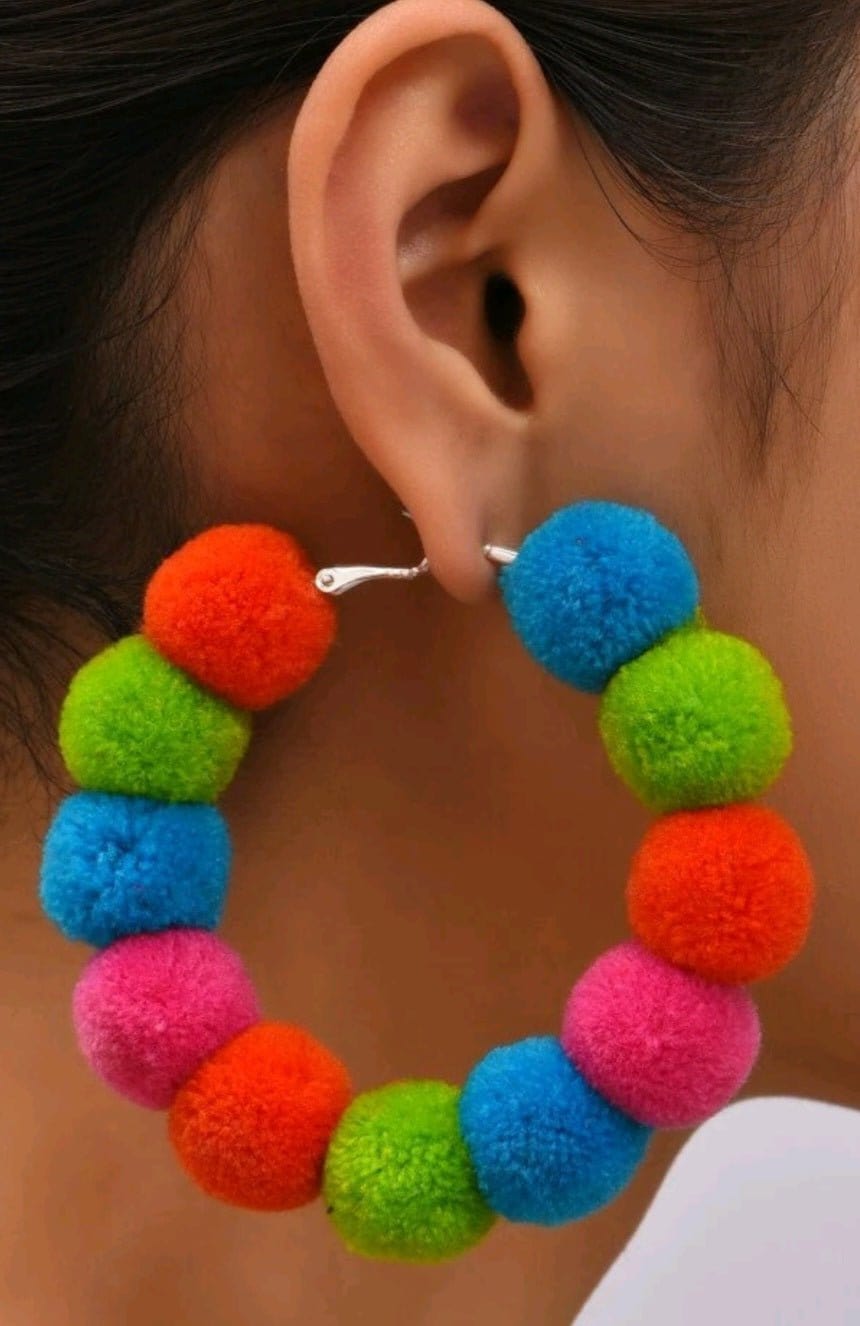 Over The Top Just Like Me Pom Pom Hoop Earrings - The Bling Barn