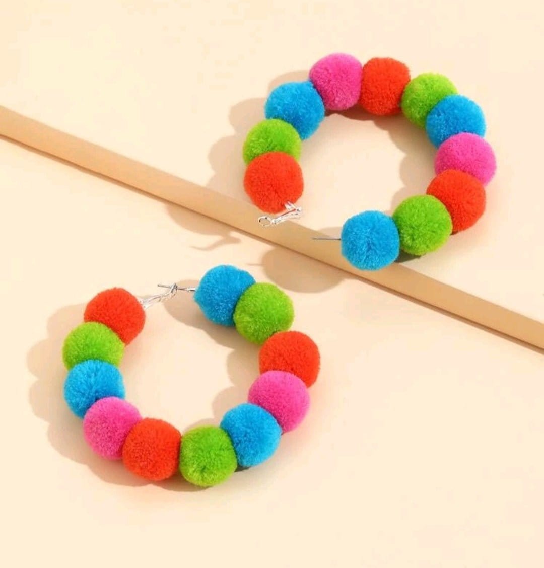 Over The Top Just Like Me Pom Pom Hoop Earrings - The Bling Barn