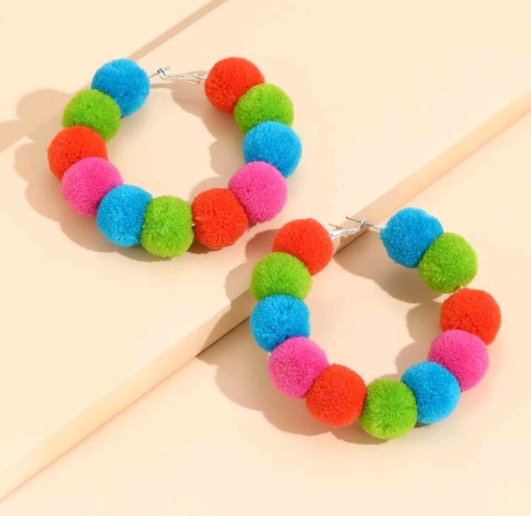 Over The Top Just Like Me Pom Pom Hoop Earrings - The Bling Barn