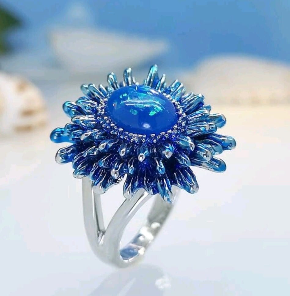 Perfect Blue Skies Flower Style Ring - The Bling Barn