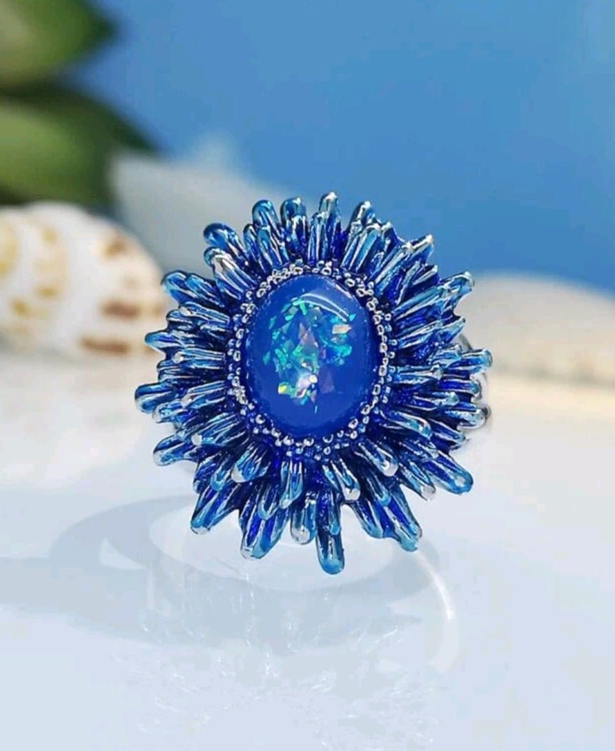 Perfect Blue Skies Flower Style Ring - The Bling Barn