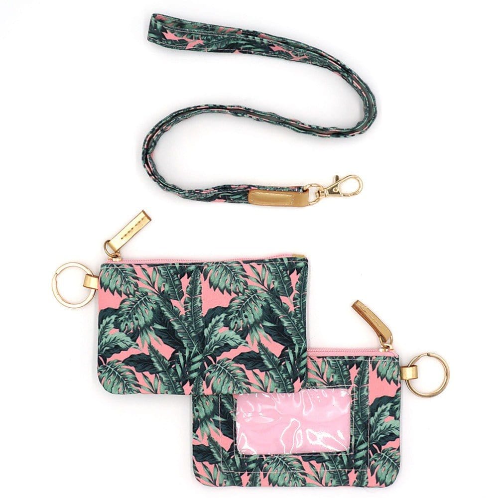 Pink Palms ID Holder Keychain With Lanyard - The Bling Barn