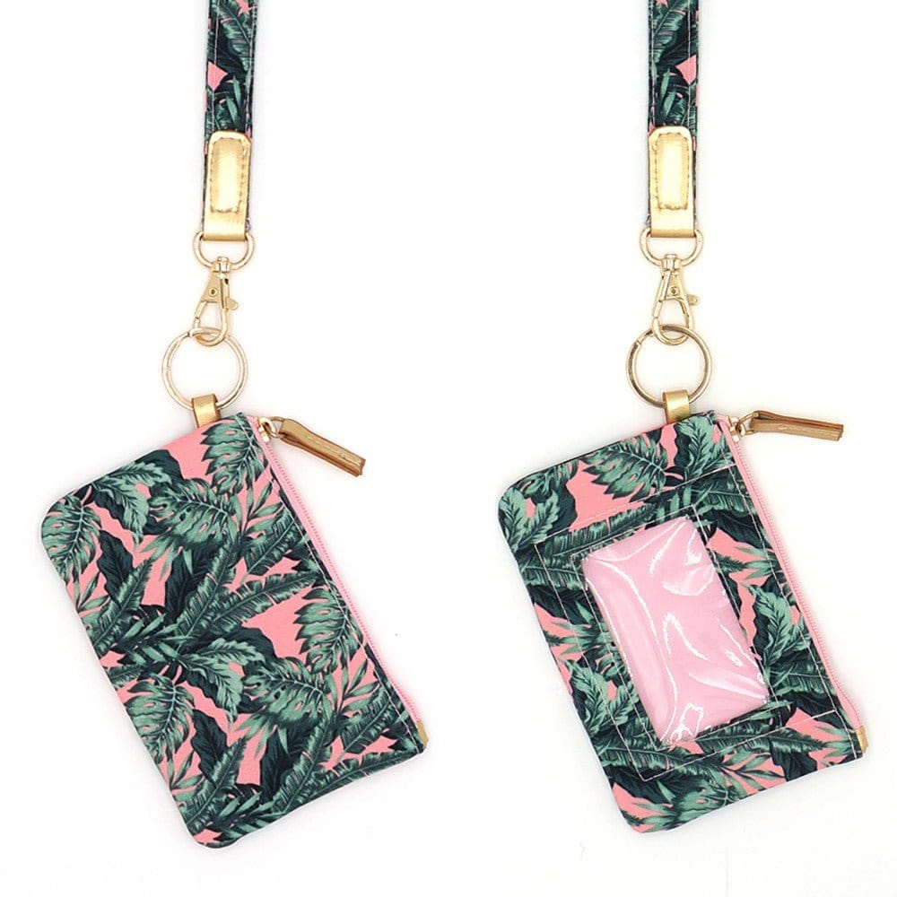 Pink Palms ID Holder Keychain With Lanyard - The Bling Barn