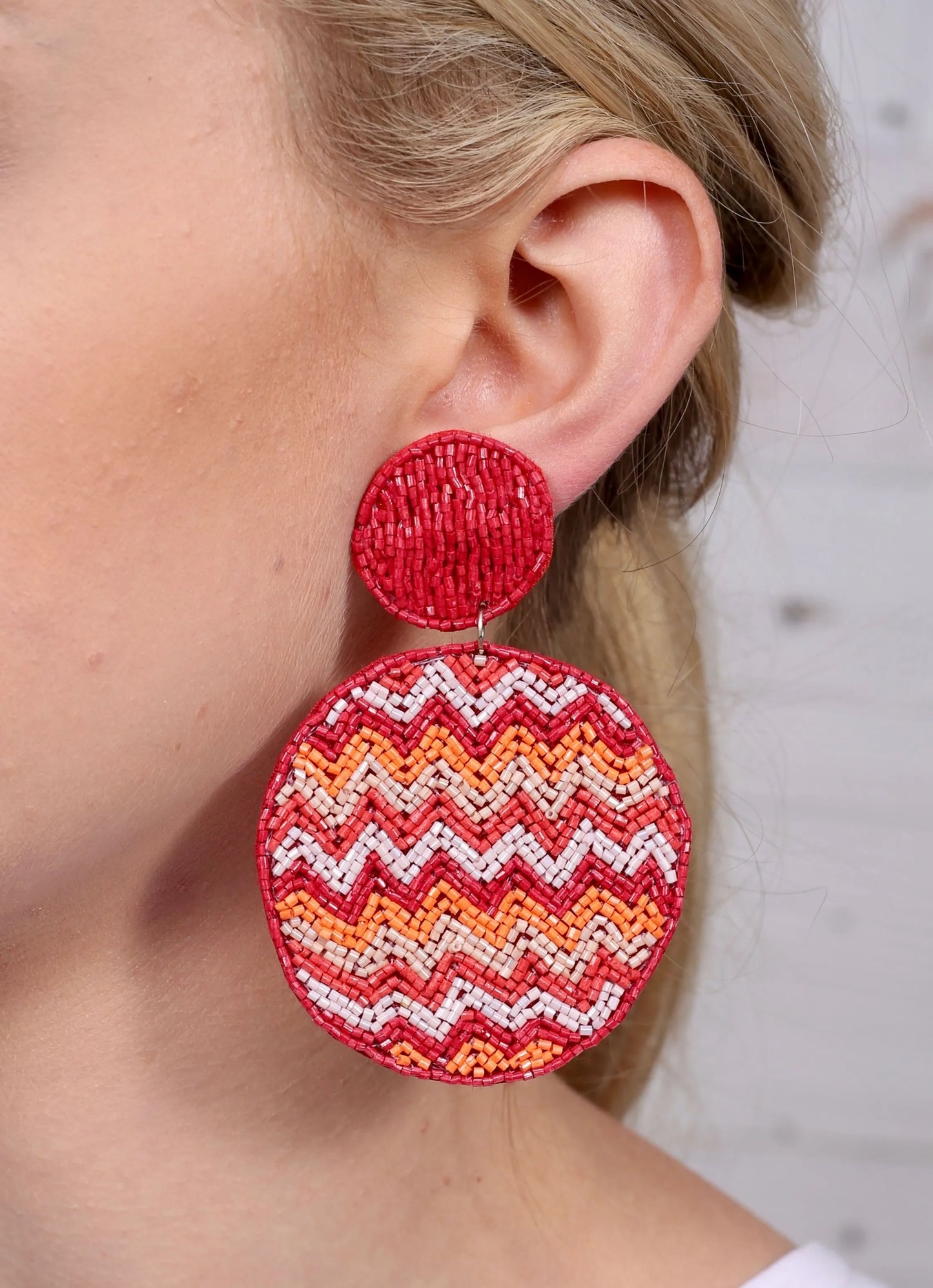 Bradenton Round Beaded Earring RED