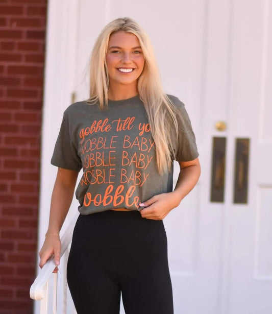 Gobble Till you Wobble Baby Graphic Tee - The Bling Barn western fashion jewelry