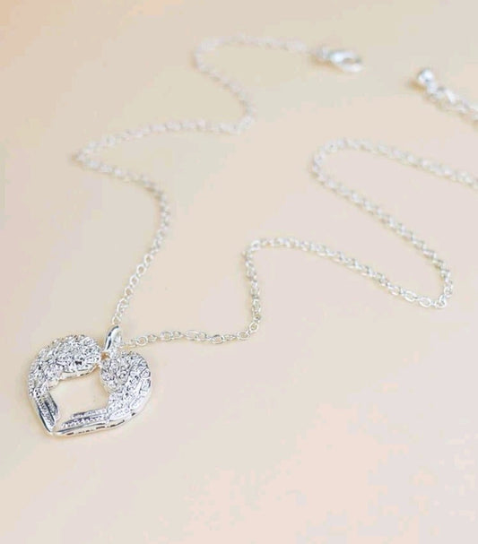 Silver Open Heart Wings Necklace - The Bling Barn