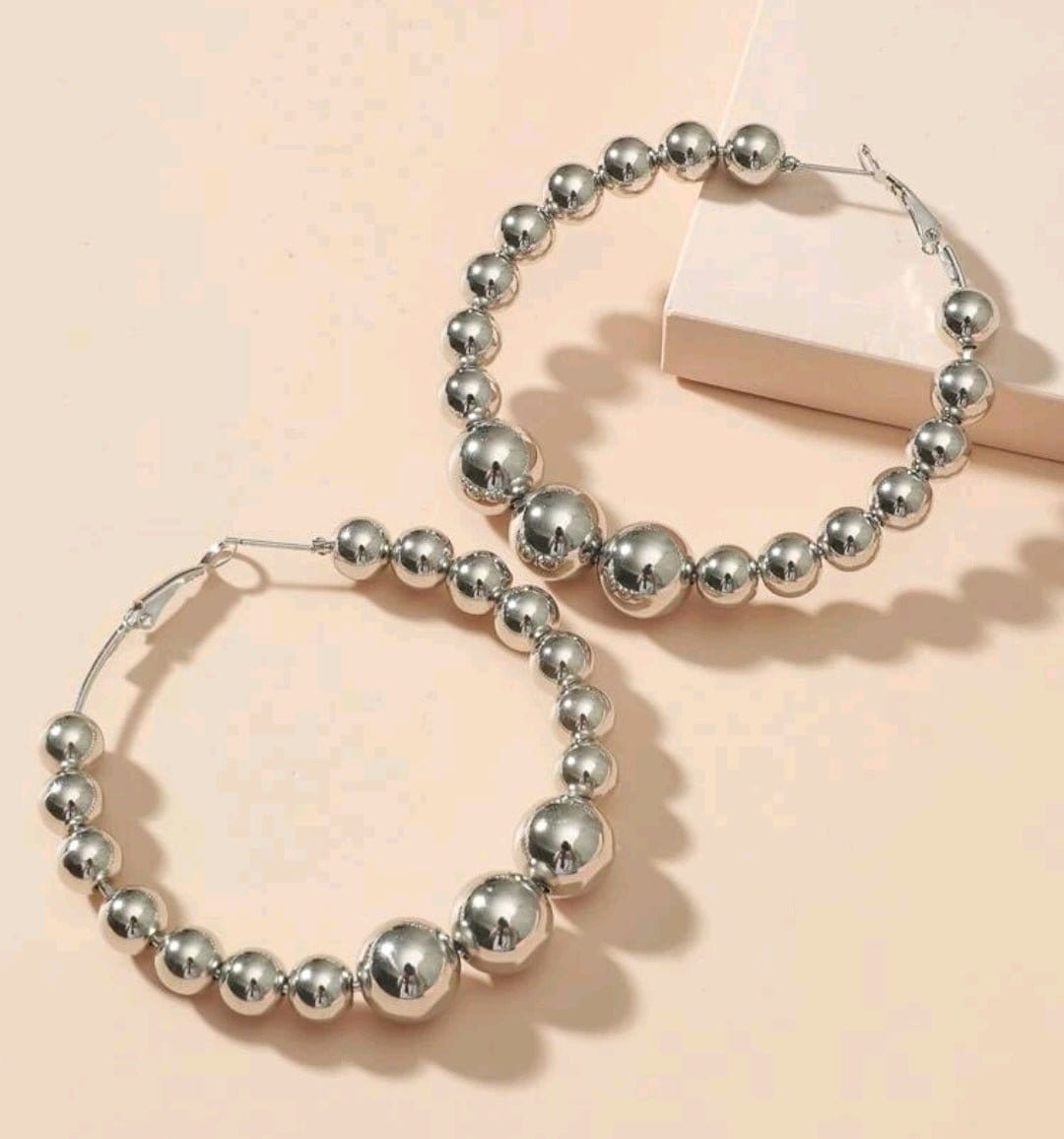 Silver Round Bead Hoop Earrings - The Bling Barn