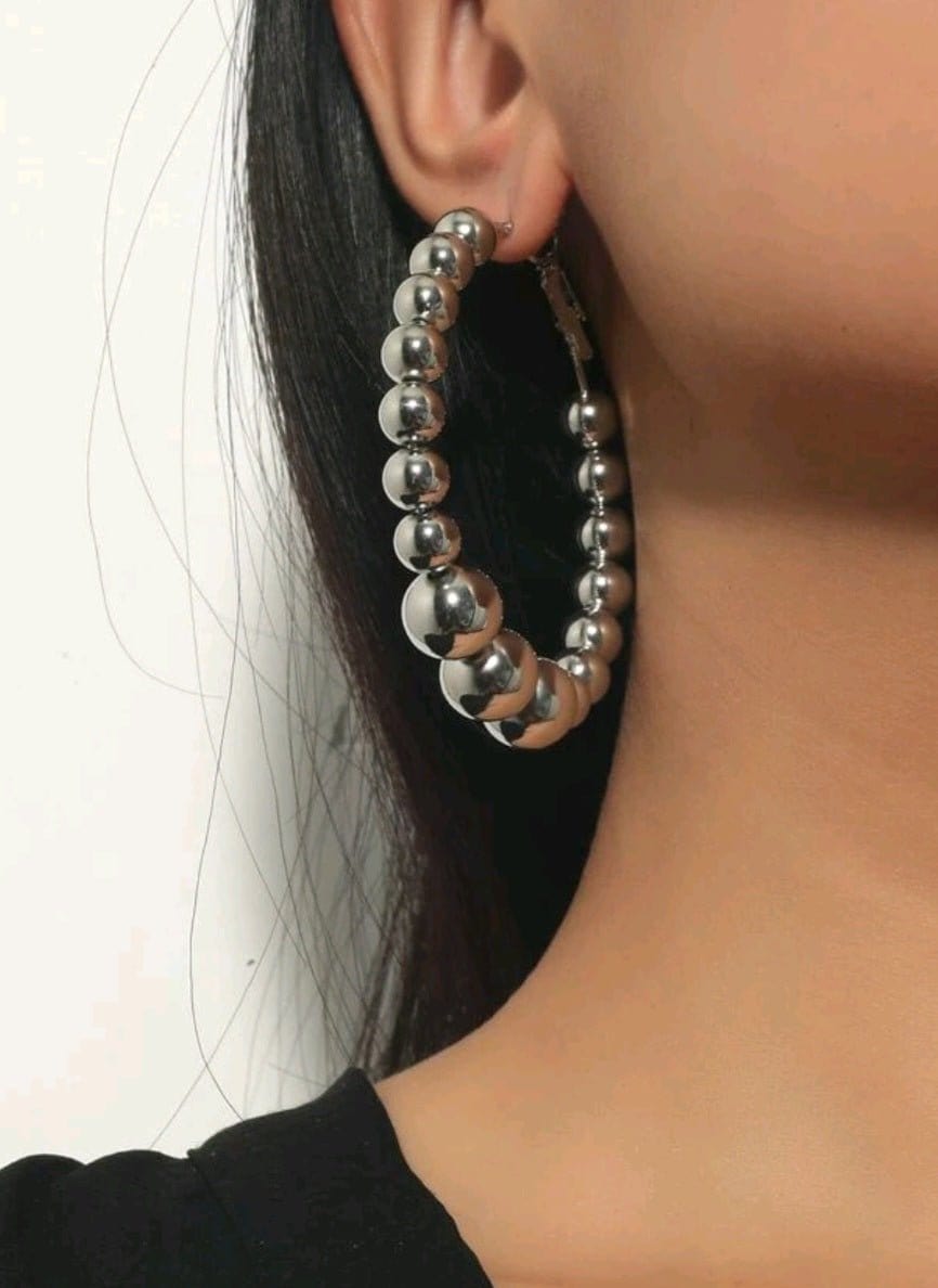 Silver Round Bead Hoop Earrings - The Bling Barn