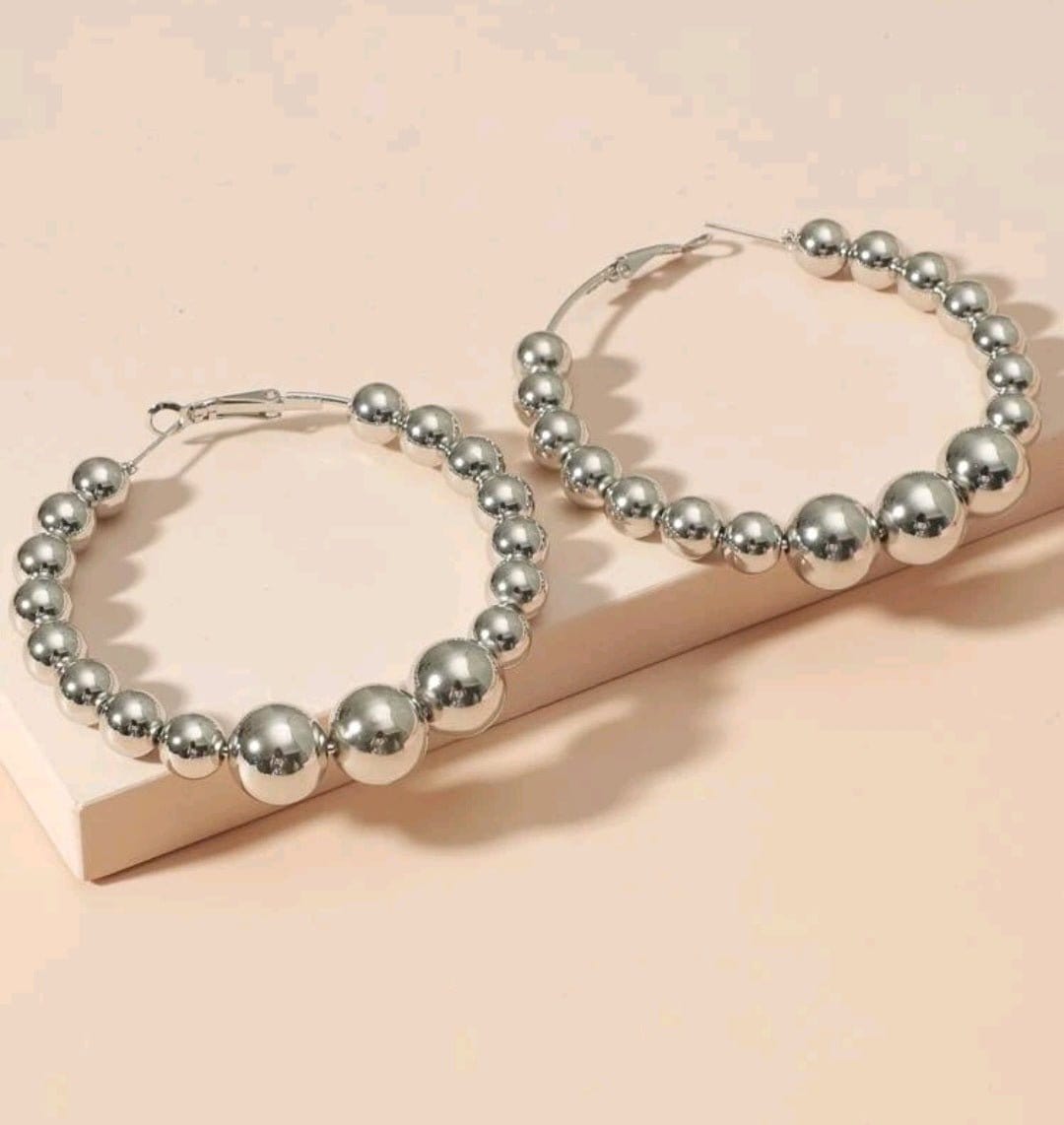 Silver Round Bead Hoop Earrings - The Bling Barn