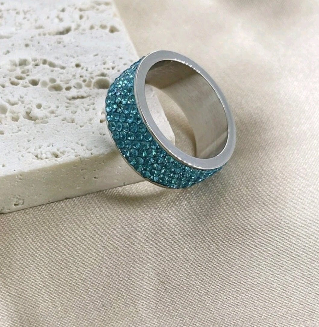 Solid As A Rock Aqua Rhinestone Ring - The Bling Barn