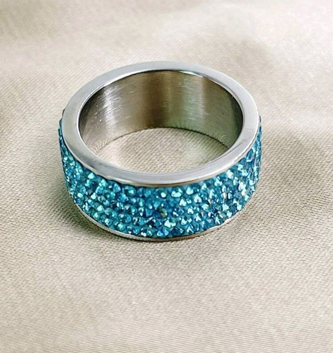 Solid As A Rock Aqua Rhinestone Ring - The Bling Barn