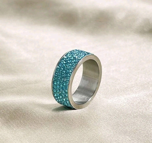 Solid As A Rock Aqua Rhinestone Ring - The Bling Barn