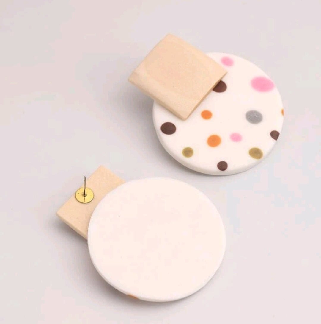 Sophisticated Polka Dot Geo Moden Round Earrings - The Bling Barn