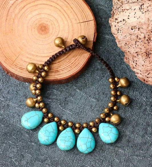 Teardrop Blue and Wood Western Inspired Bracelet - The Bling Barn