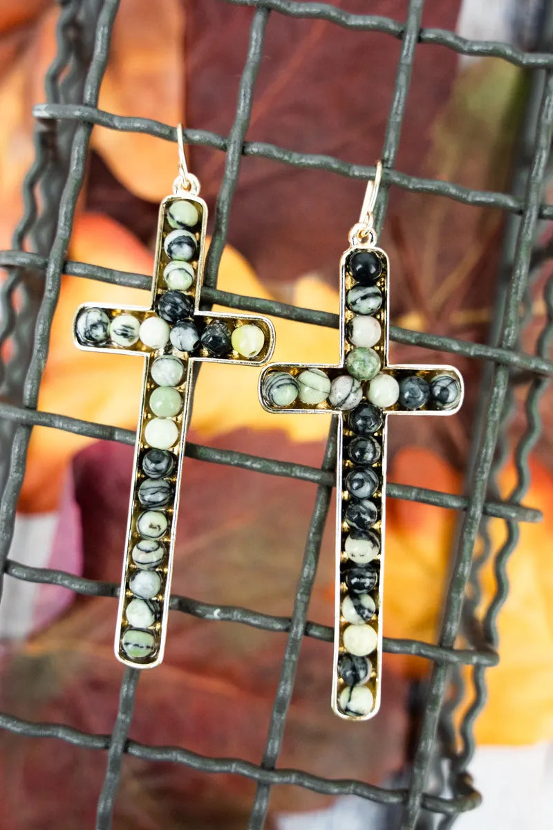 Alix Gray Stone Goldtone Cross Earrings